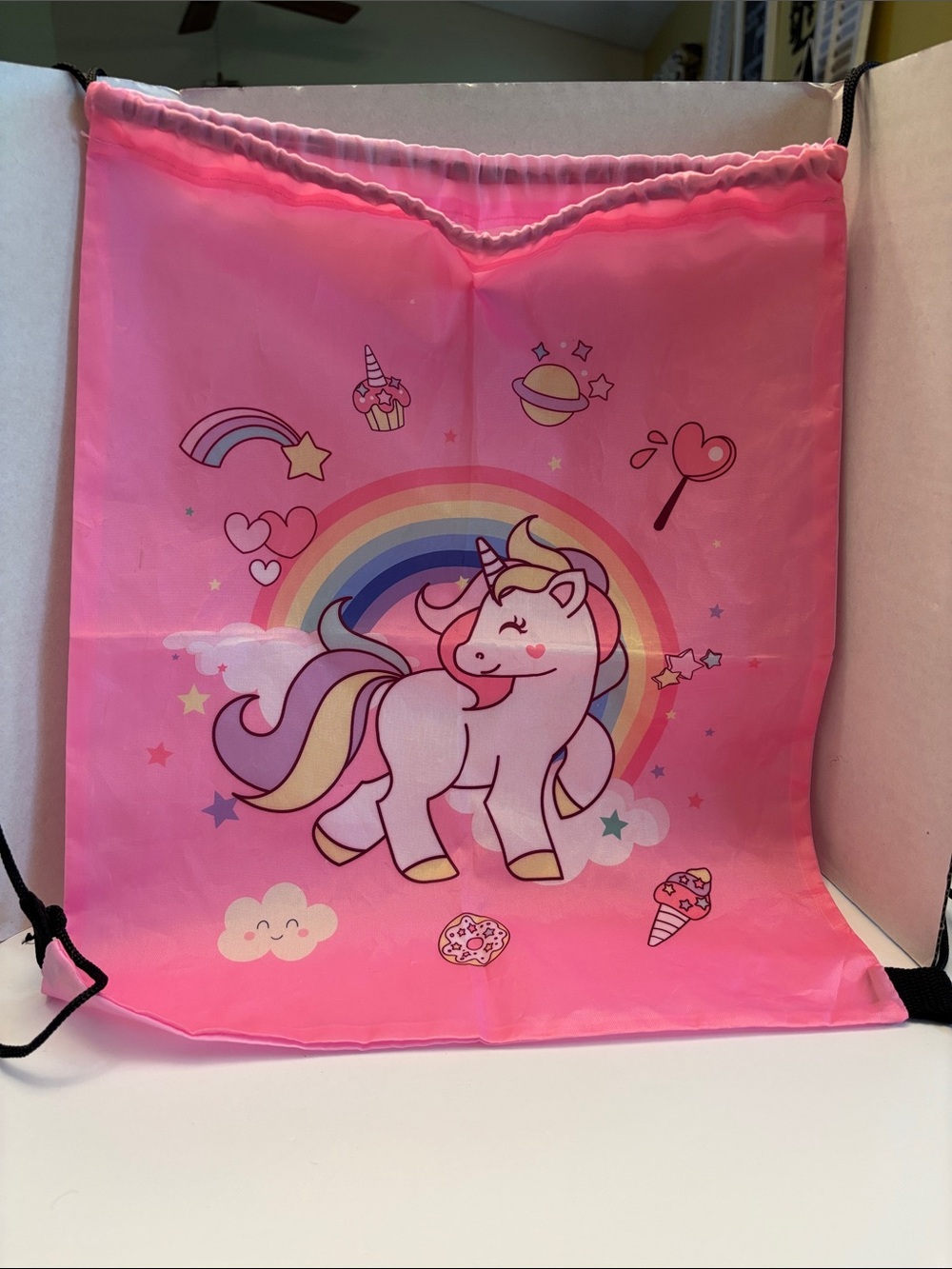 Kids Pink Unicorn Drawstring Backpack 17” x 14” NWOT